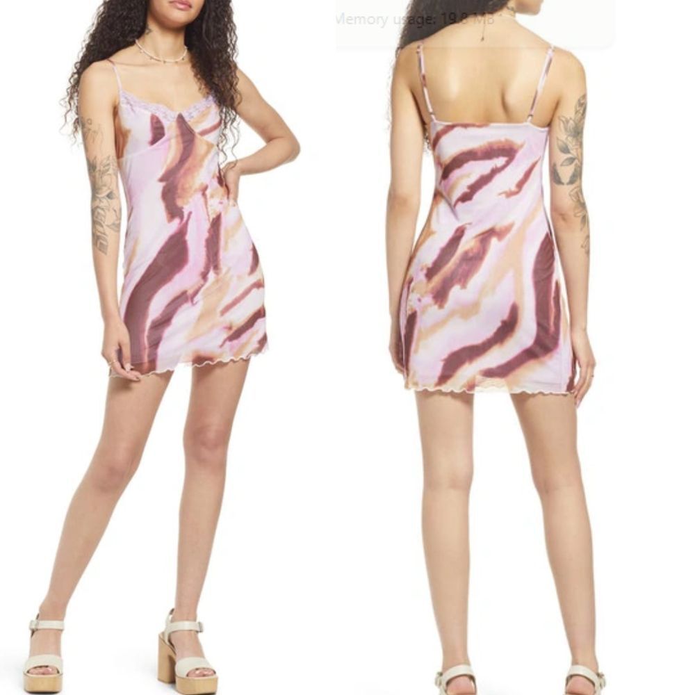 BP. Nordstrom Lace Cami Mesh Mini Dress‎ Size S In Purple Mineral Abstract